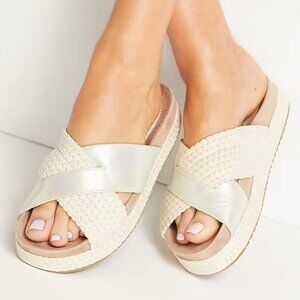 TOMS Women's Paloma Leather & Rope Crossover‎ Flat Sandals Slides Silver Size W9